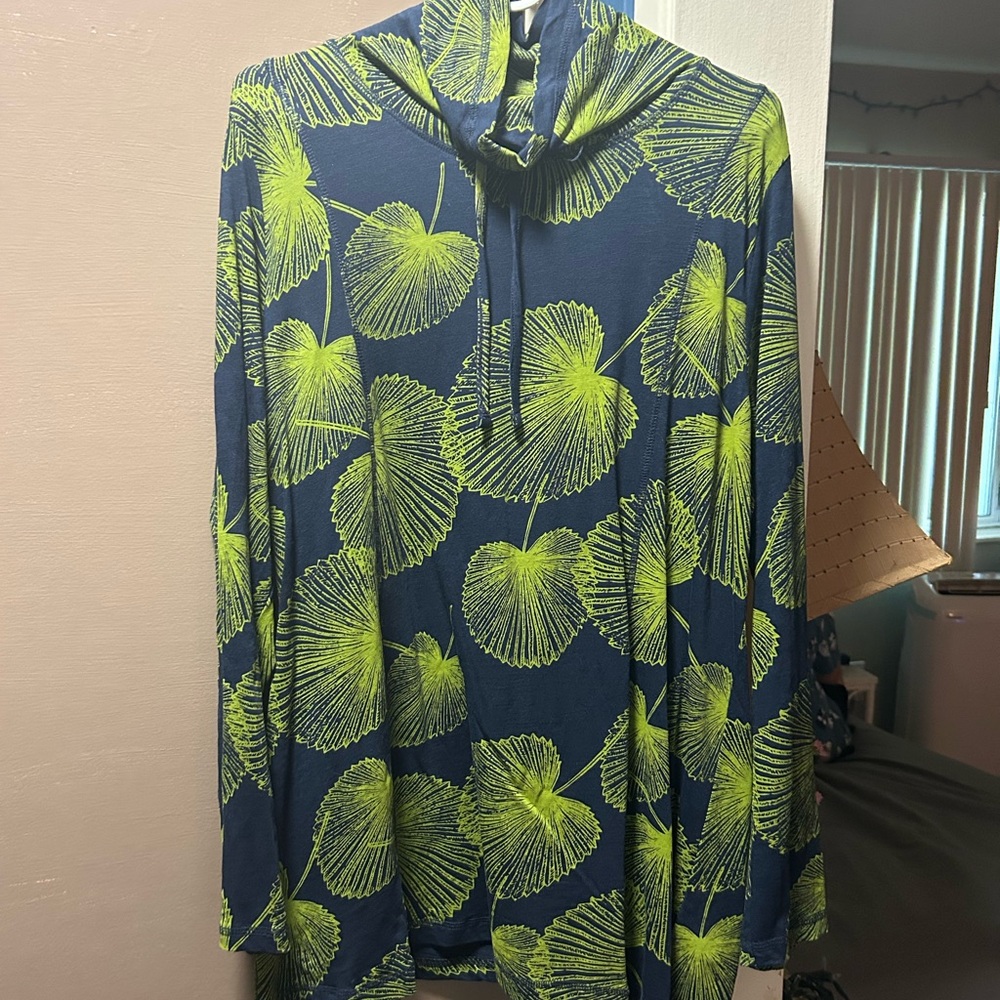 Ulla Popken Green Leaf Print Cotton Turtleneck Top XL NWOT - Picture 4 of 4